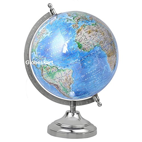 Educational/Antique Globe with Chrome Finish Arc and Base/World Globe/Home Decor/Office Decor/Gift Item / 8 inches (Physical Globe Laminated (Sky))