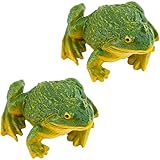 Apipi 2 Pcs Realistic Miniature Frog Garden Statue- 3.5 × 1.5 Inch Mini Green Frog Figurine Statue Model Resin Frog Sculptures Indoor Outdoor Decor for Fairy Garden Decoration, Patio Yard Ornament