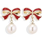 Bow Earrings for Women Trendy Gold Pearl Drop Dangle Earrings Bowknot Stud Wedding Party Daily Jewelry Accessory Gifts