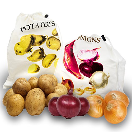 2 Storage Bags For Potatoes & Onions Fresh Vegetables Drawstring Kitchen Cotton Buy Online in