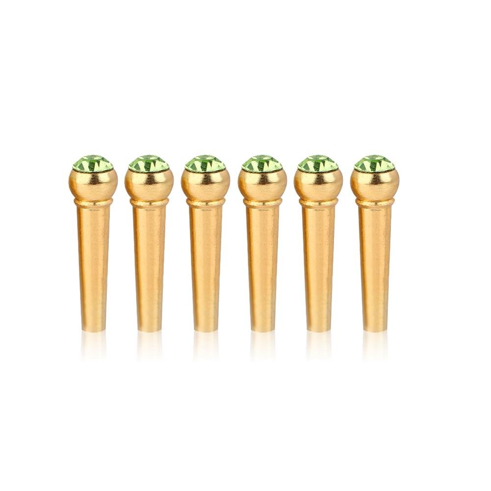 Dilwe 6Pcs Acoustic Guitar Bridge Pin Brass Bridge Pins with Beautiful Crystal Glass Dot (Green)