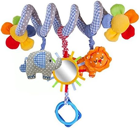 Cute Baby Toy Newborn Rattles Stroller Car Bed Hanging Educational Plush Toys-Lion, Elephanet and Flower pattern