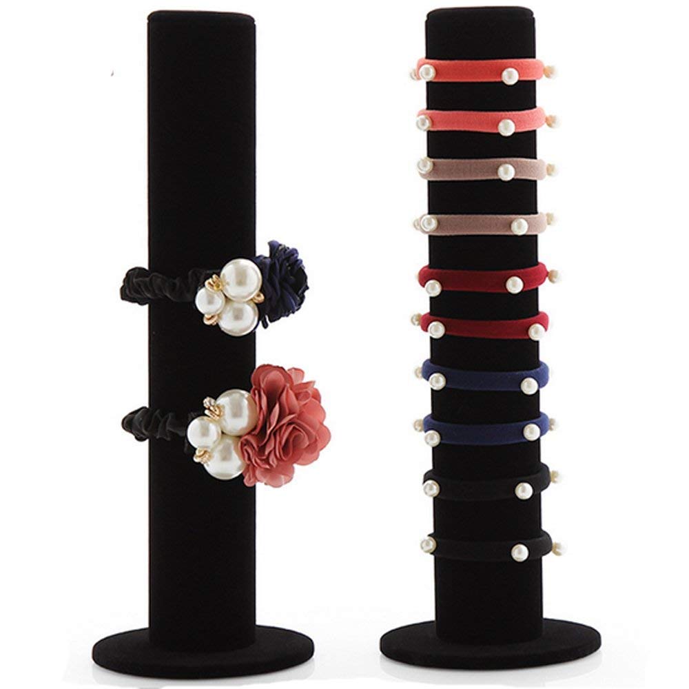 JIFF Jiffordwind Black Velvet Vertical Tower Hair Band Hair Clasp Jewelry Bracelet Display Bangle T-Bar Display Organizer Holder (2 Pack-Hair Band Display)
