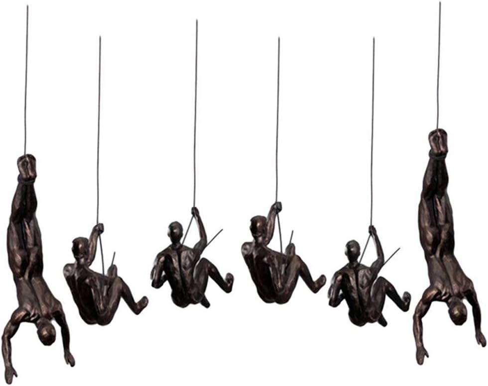 LLF 6Pcs Nordic Resin Climbing Man Wall Sculpture Creative Hand-Finished Wall Art Home Decor Sculptures Statues (Color : Copper Black)