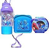 Disney Frozen 5 Piece Lunch Kit Back to School Disney Frozen Lunch Set Includes Disney Frozen Rock and Sip Bottle , Disney Frozen Sandwich Container and Disney Frozen Pack of 3 Small Snack Container