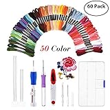 Magic Embroidery Set, BASEIN Embroidery Stitching Punch Needles Craft Tool Set Combination Including 50 Color Embroidery Threads for DIY Sewing Cross Stitching