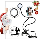 Selfie Ring Light with Cell Phone Holder for Live Stream,[360 Rotating] Flexible Long Arms Gooseneck Mount, Clamp on Lazy Bracket with LED Selfie Light for Mobile iphone 7,6/plus,Samsung,HTC,HUAWEI