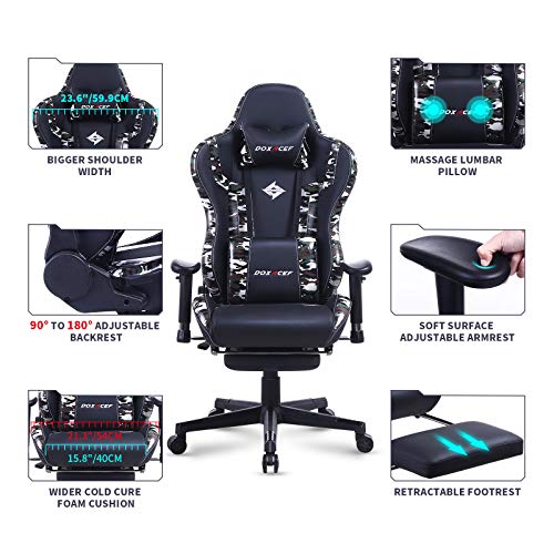 DOXACEF Massage Gaming Chair with Footrest Big and Tall Gaming Chair Ergonomic Leather Swivel Chair PC Computer Video… - Image 2