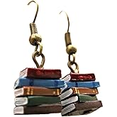 Classic Stack of Books Drop Dangle Earrings Librarian Teacher Easy Hook Clay for Women Creative Novel Teach Graduation Jewelry-A