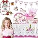 Unicorn Party Supplies Set, YMS 162pcs Unicorn Birthday Party for Girls Serve 16, Theme Party Decorations Includes Disposable Plates Forks Knives Spoons Napkins Horns Colorful Banner FDA Certificate