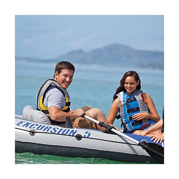Intex-Excursion-5-Inflatable-Rafting-and-Fishing-Boat-with-Oars-Motor-Mount