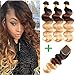 Ombre Brazilian Hair Body Wave 3 Tone Ombre Bundles Human Hair, 3 Ombre Hair Bundles With Closure Ombre Body Wave Ombre Bundles (T1B/4/27,20 22 24+18)