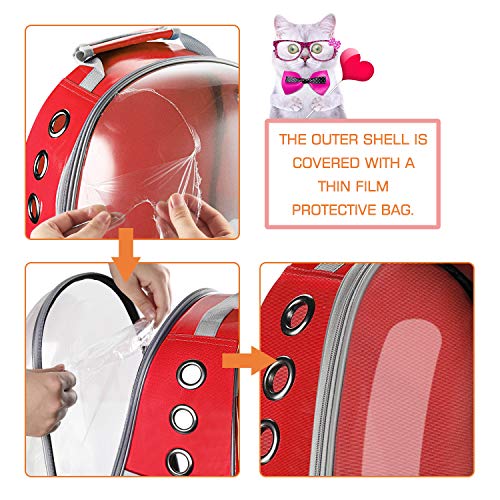 Blitzwolf Pet Transparent Carrier Backpack, Anzone Sightseeing Pet Traveller Outdoor Knapsack Waterproof Lightweight Handbag Airline-Approved for Cats Dogs and Birds Small Animals-Red