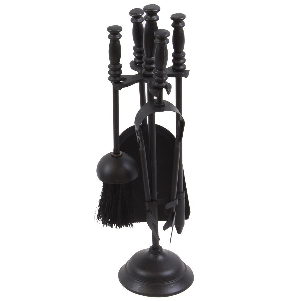 Fire Vida 5 Piece Malham Fireplace Companion Set - Black Steel Fireside Tool Kit with Stand - Includes Poker, Tongs, Brush & Shovel - Ideal for Fireplaces, Wood Burners & Fire Pits