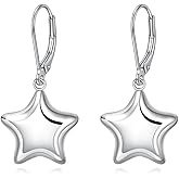 Rnivida Womens 3D Star Heart Drop Earrings with Sterling Silver Leverback,Hypoallergenic Dangle Earring for Her