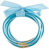 COLORFUL BLING Glitter Jelly Bangles Bracelets Set for Women Filled Silicone Party Bar Costume (C light blue) 8 inch