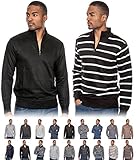 Enimay Men's Long Sleeve Full Zip Cadet Collar Striped Sweater Winter Fashion