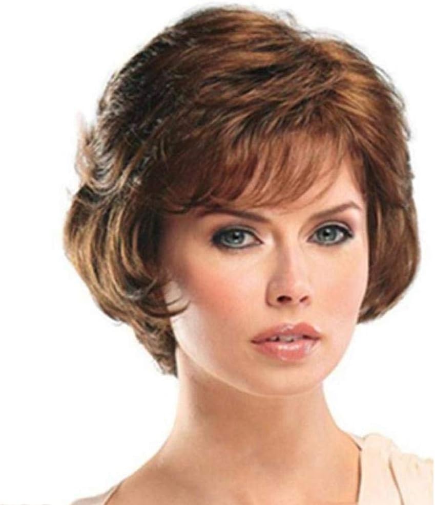 WYZQ Peluca Corta y rizada, Cabello castaño Ondulado