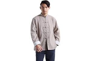 CORETIC Men's Cotton Linen Kung Fu Shirt Chinese Traditional Tang Suit Tai Chi Blouse Long Sleeve Jacket Coats