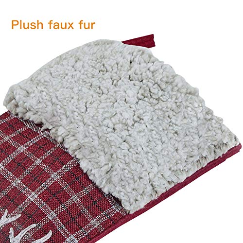 KESOL Christmas Stocking, 18 Inch Red Plaid Xmas Stocking Plush Faux Fur Cuff Stocking for Home Holiday Party Decorations Gift (Reindeer) - Thumbnail 5