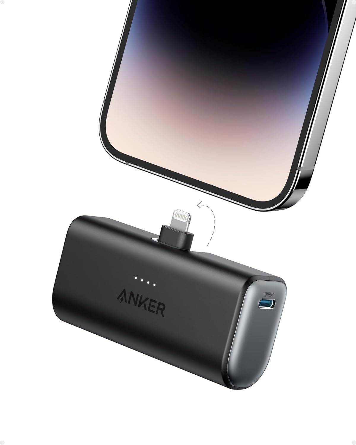 Anker Nano Portable Charger for iPhone, with Built-in MFi Certified Lightning Connector, Power Bank 5,000mAh 12W, Compatible with iPhone 14/13/12 Series - Black