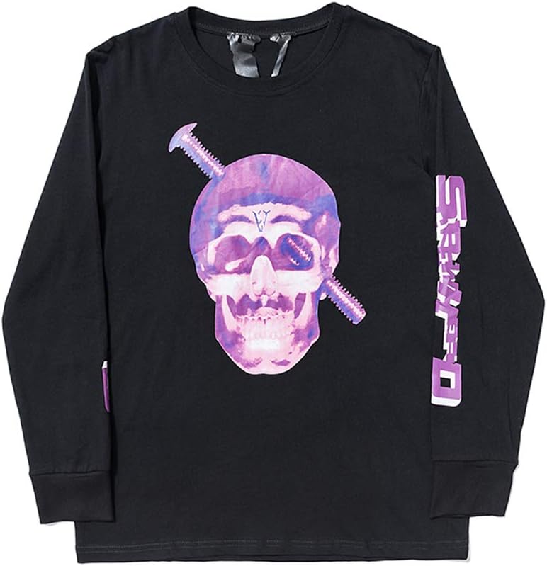 mich Vlone Long Sleeve Screw dissolves Purple Skull Print Big V Sweater for Men and Women