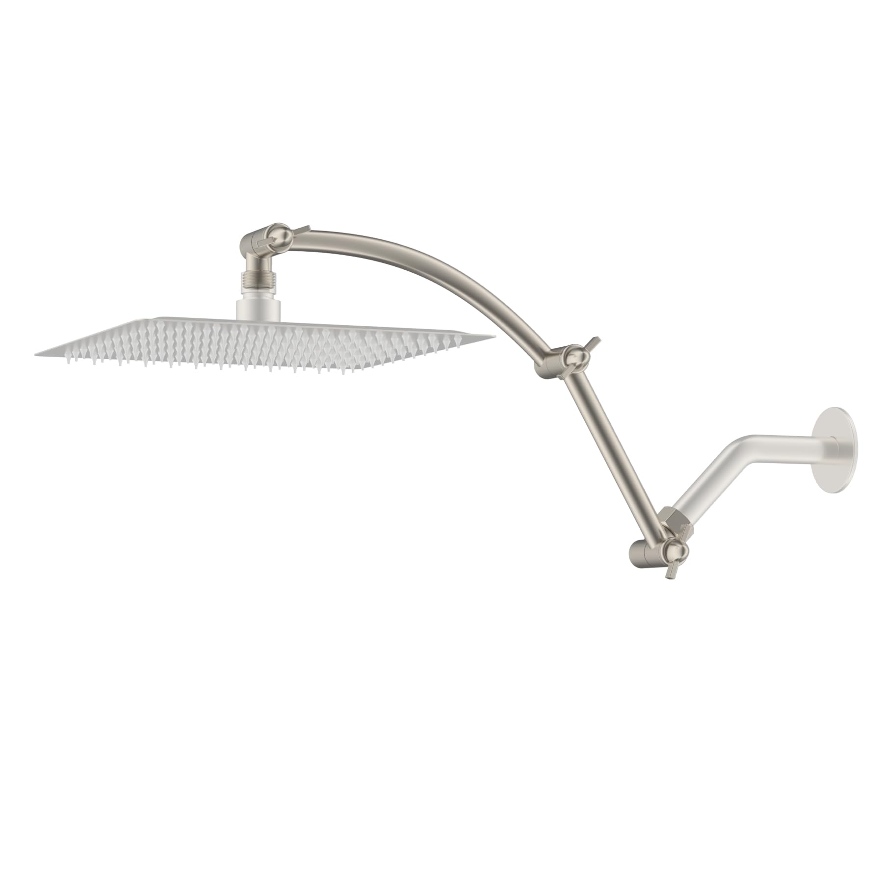 Photo 1 of Hibbent Shower Head Extension Arm,16" Solid Brass Adjustable Extender with Lock Joint, Standard 1/2", Rise or Lower Rainfall and Fixed Shower Head,Height/Angle Adjustable Extension Arm, Brushed Nickel
