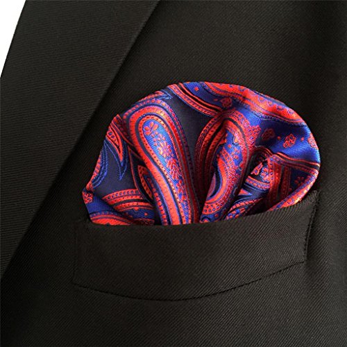 Shlax&Wing Blue Red Jacquard Woven Pocket Square For Men Paisley Hanky Wedding