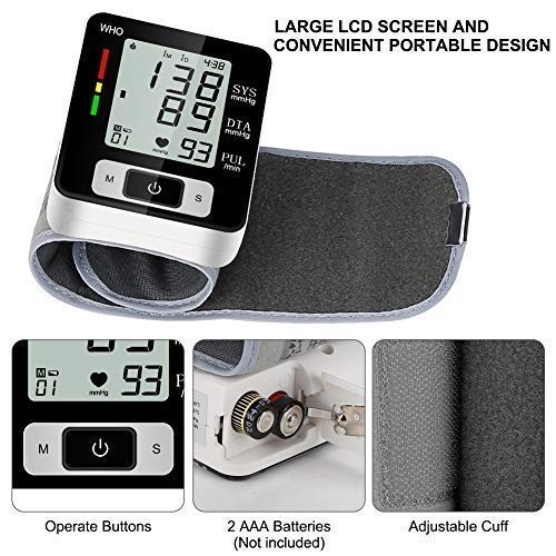 Wrist Blood Pressure Monitors Automatic Digital BP Meter 2x60 Reading