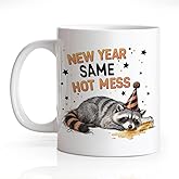 Gkodw New Year Same Hot Mess 11oz Double-Sided Ceramic Mug, Happy 2026 New Year Party Gifts for Family Friend, Funny Raccoon Coffee Mug for Family, Sarcastic Christmas Birthday Gifts for Raccoon Lover