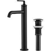 KRAUS Ramus Single Handle Vessel Sink Bathroom Faucet with Pop-Up Drain in Matte Black, KVF-1220MB