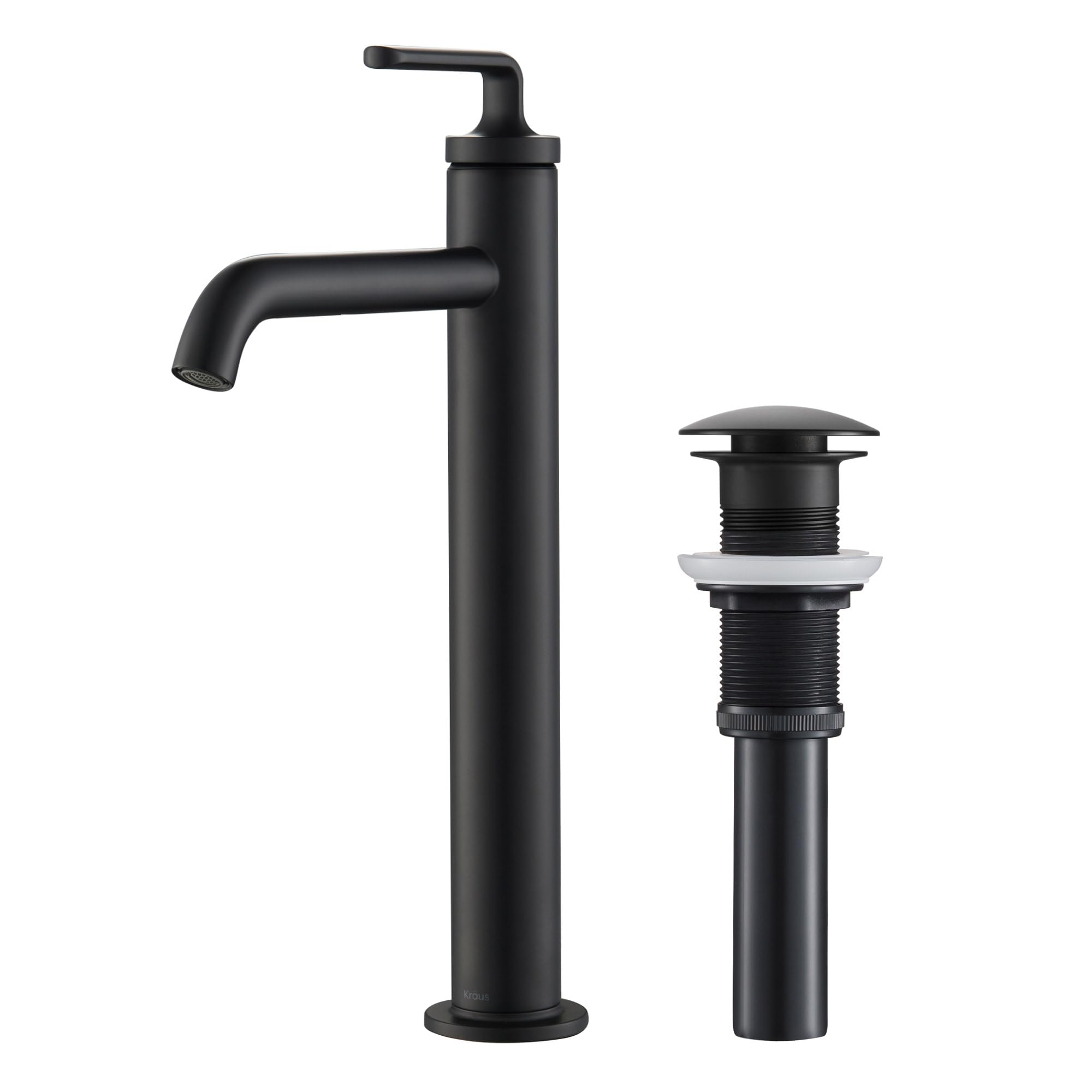 KRAUS Ramus Single Handle Vessel Sink Bathroom Faucet with Pop-Up Drain in Matte Black, KVF-1220MB Image
