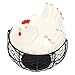 Black Metal Mesh Wire Egg Storage Basket with White Ceramic Farm Chicken Top and Handles