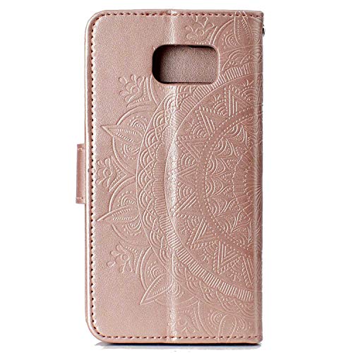 Case Galaxy S6, Bear Village PU Leather Embossed Design Case with Card Holder and ID Slot, Wallet Flip Stand Cover for Samsung Galaxy S6 (#1 Rose Gold)