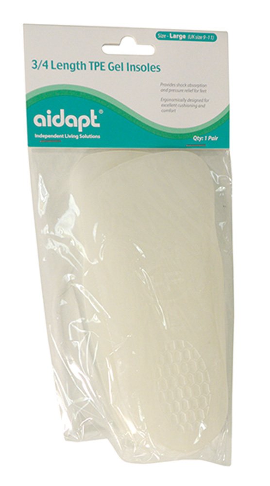 Pair of 3/4 Length TPE Gel Insoles Pressure Relief and Shock Absorption for Heel Pad, Heel Spur and Ball of Foot Pain Cushioning and Pain Relief for Sore Swollen Feet Arch Support