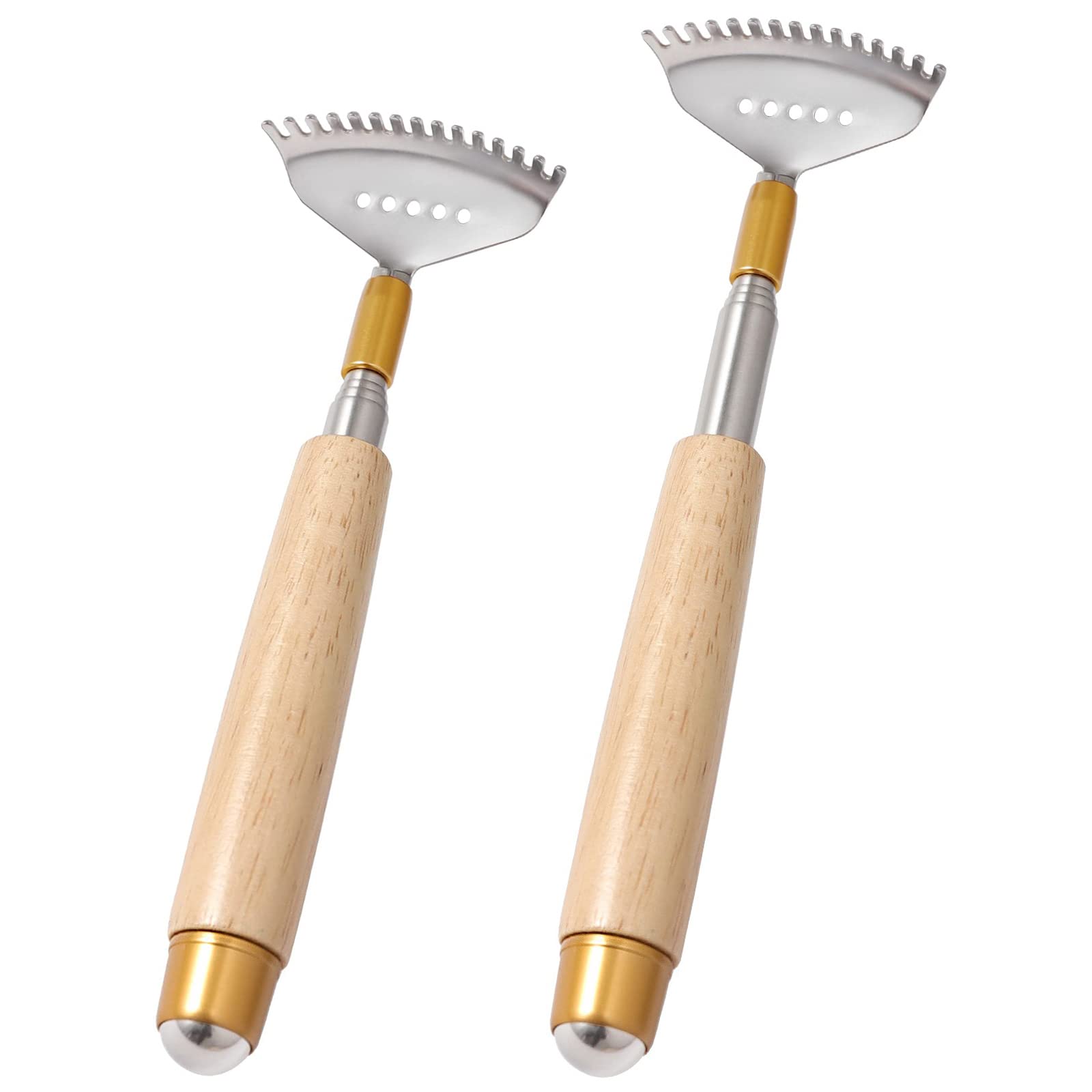 2Pcs Back Scratchers, Azymi Metal Back Scratcher for Women Men Kids, Wooden Handle/Massage Ball/Wide Claw, Manual Body Scratcher Massagers Tool Extend Up to 20 & 24 Inches