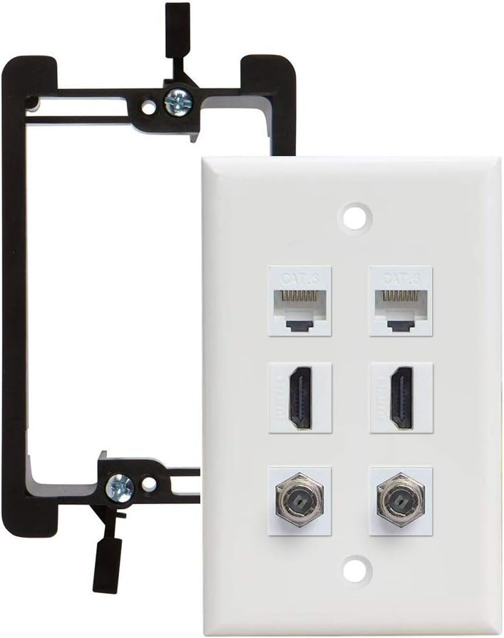 Hdmi Ethernet Coax Wall Plate With Low Voltage Mounting Bracket Device 4k Hdmi Rj45 Cat6 Ethernet Coaxial Tv Cable F Type Face Plate Female To Female
