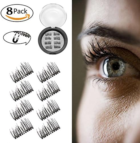 Miohy New Black Magnetic False Eyelashes Reusable Dual Magnetic Eyelashes Extremely Thin 3D No Glue Magnetic Eyelashes Ideal for Deep & Round Eyes (2 Pairs 8 Pieces)