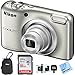 Nikon COOLPIX A10 Digital Camera 16.1MP 5X Zoom NIKKOR Glass Lens - Silver with 16GB Memory Card All Weather Sport Case Bundle (Renewed)