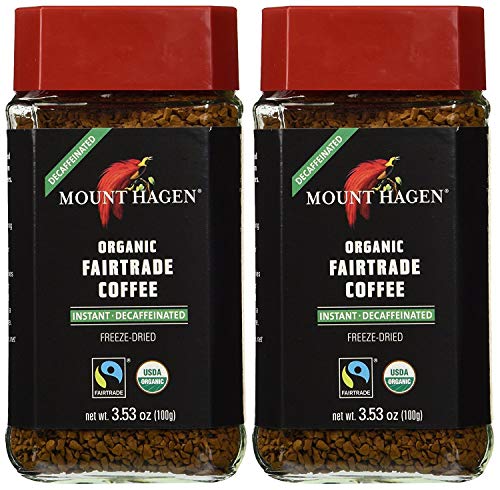 Mount Hagen Organic Coffee - Premium Cafe Decaffeinated Dark Ground 3.53 oz Instant Coffee Granules, Small Batch Roasted (Pack of 2)