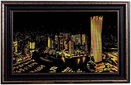 Ozlvii Scratch Off Art Paint Paper Night View Scratch Board Kits 16x11 Inch, Large Size Bright Landscapr City Painting, Scratch Pen &amp; Brush and DIY Paper Included (Premium Tier with Frame, Dubai)