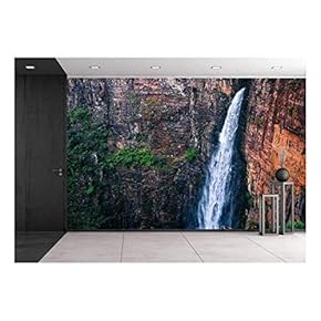 Waterfall on The Deep Cliff - Removable Wall Mural | Self-Adhesive Large Wallpaper - 66x96 inches