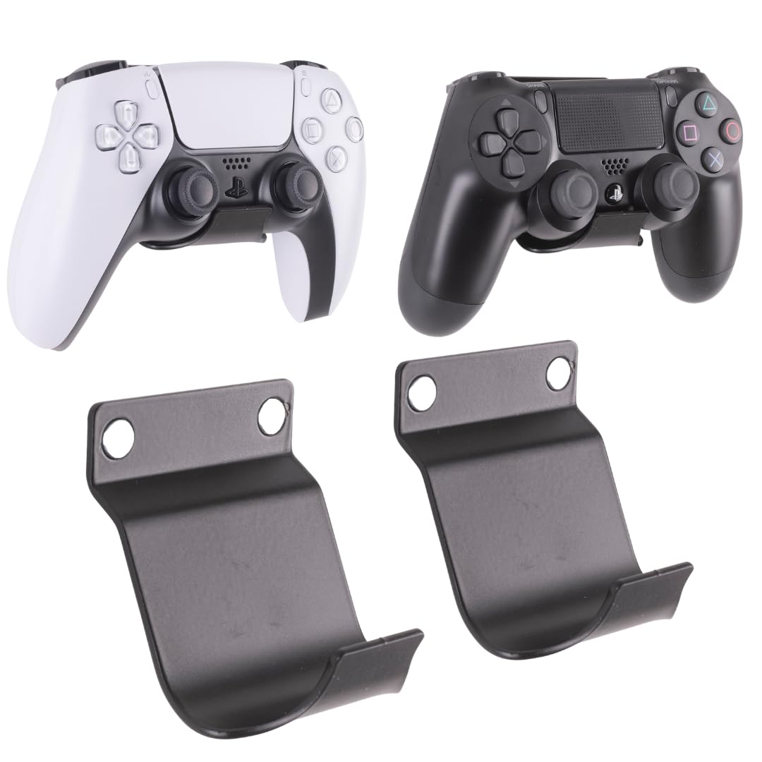 Dynas PS4 & PS5 Controller Wall Mount Holder (2 Pack) - Compatible with Playstation Controller Holder (Black)