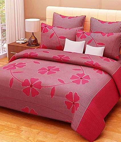 K V TEX Cotton Double Bedsheet with 2 Pillow Covers (Queen Size, Multicolour)