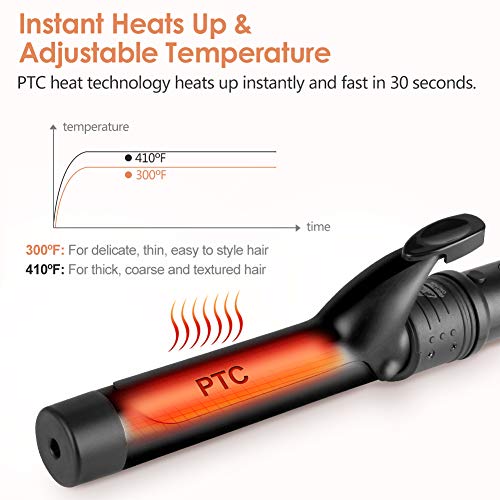 6-IN-1 Curling Iron, Professional Curling Wand Set, Instant Heat Up Hair Curler with 6 Interchangeable Ceramic Barrels (0.35'' to 1.25'') and 2 Temperature Adjustments (Black) - Thumbnail 2
