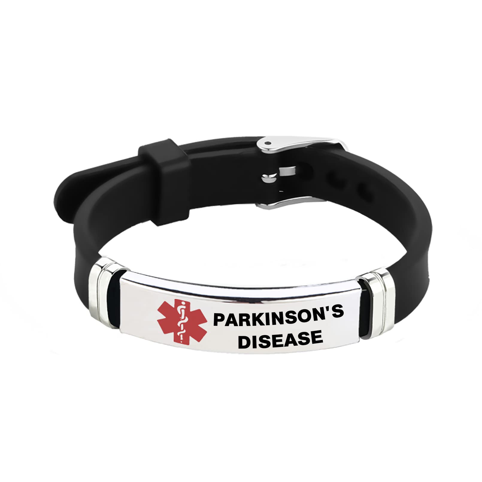 LSxAB Medical Alert Parkinson's Disease Bracelet for Men Women Emergency First Aid Seniors Health Alarm Laser Engraved Adjustable Silicone Wristband Bracelets