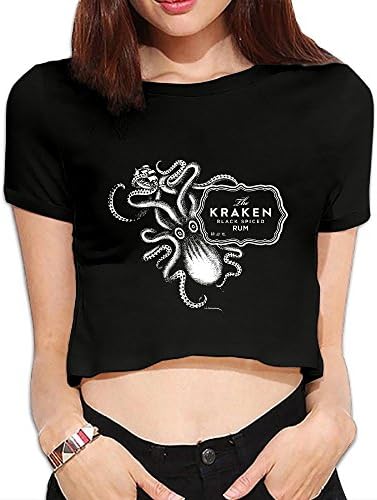 Mieba Women's Kraken Fashion Summer Dew Navel ?T-Shirt ? ?Black