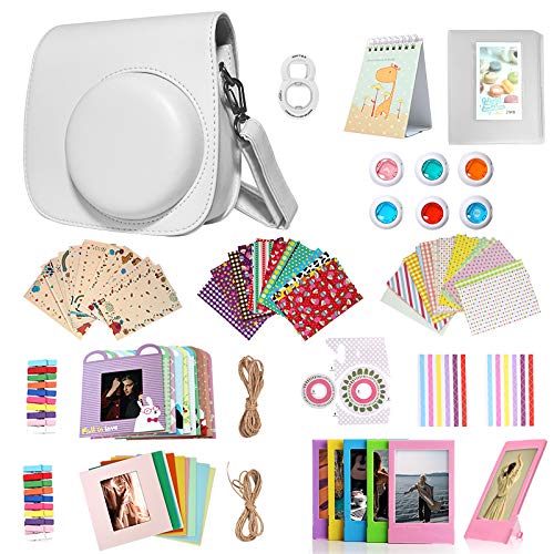 Homesuit 14-in-1 Accessories Kit For Fujifilm Instax Mini 9/8/8+ Include Case/Album/Selfie Lens/Filters/Film Frames/Wall Hanging Frame/Border Stickers/Corner Stickers/Film Calender(Smokey White)