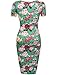 Hotouch Women Floral Bodycon Dress Short Sleeve Party Mini Cocktail Stretchy Pencil Dress Green S