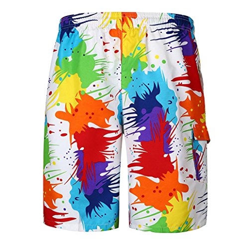 Paymenow Men's Beach Home Shorts With Pockets Summer Hawaiian Relaxed Fit Boardshort Casual Loose Shorts Trunks (L, A)